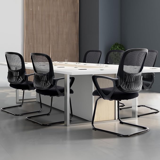 DUMOS Office Desk Chair with Sled Base Set of 6, Ergonomic Executive Mesh Computer Chairs with Lumbar Support for Home Bedroom Waiting Reception Guest Student