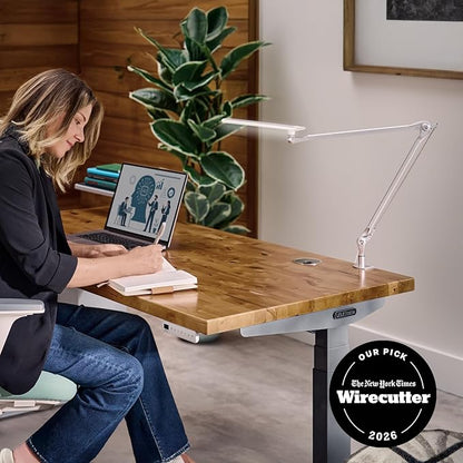 UPLIFTDESK E7 LED Desk Lamp - Adjustable 3 Color Modes, Dimmable Home Office Desk Light for Standing Desk, Dual Monitors, Aluminum Task Lamp (Silver Base)
