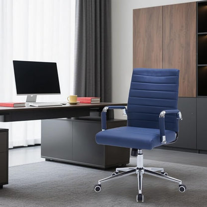 Sidanli Ergonomic Desk Chairs, Executive Swivel Faux Leather Mid Back Chair with Comfortable Lumbar Support and Smooth Rolling Wheels for Office, Navy Blue