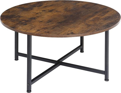 ZenStyle Round Coffee Table, Industrial Style Cocktail Desk Modern Leisure Tea Table, Kitchen Dining Table for Living Room, Dining Room, Tea, Home Office Balcony with Durable Metal Frame