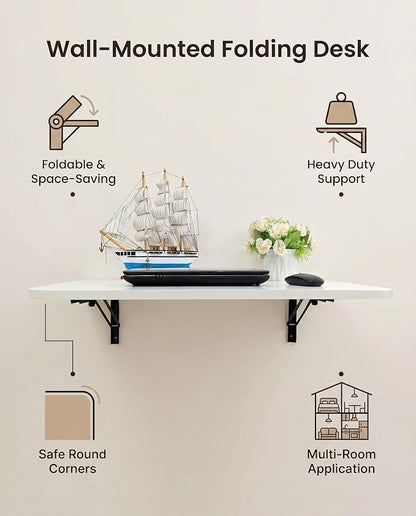 31 "x22.8 Wall Mounted Folding Table with Foldable Bracket, Suitable for Folding Tables on Balconies, Laundry Rooms, Kitchens, Home Offices, bedrooms, and Living Rooms (White)