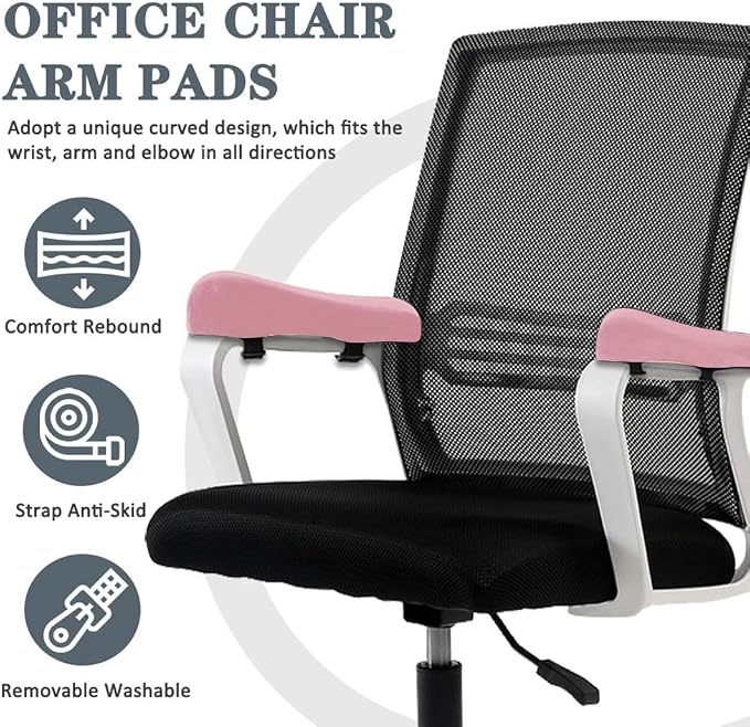 2 Pack Office Chair Armrest Pads Covers,Arm Rest Pad with Memory Foam Elbow Pillow for Forearm Pressure Relief, Arm Rest Covers for Office Chairs, Wheelchair, Comfy Gaming Chair (Pink)