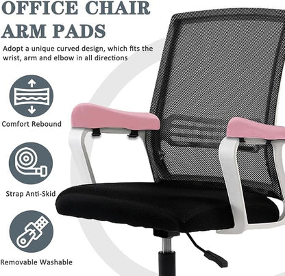 2 Pack Office Chair Armrest Pads Covers,Arm Rest Pad with Memory Foam Elbow Pillow for Forearm Pressure Relief, Arm Rest Covers for Office Chairs, Wheelchair, Comfy Gaming Chair (Pink)