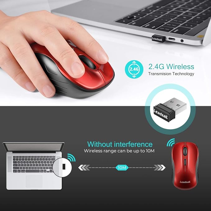 LeadsaiL Wireless Mouse, 2.4Ghz USB Cordless Mouse for Laptop, Compact Silent Mice, 4 Buttons, 3 Adjustable DPI, Ergonomic Optical Mouse for MacOS and Windows Coumpter, Notebook