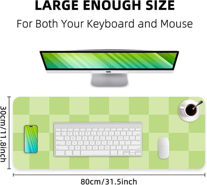AFIING Green Checkered Desk Mat 31.5" x 12", Waterproof Desk Pad | Non-Slip Rubber Base, Easy Clean Surface, Checkered Design, Office & Home