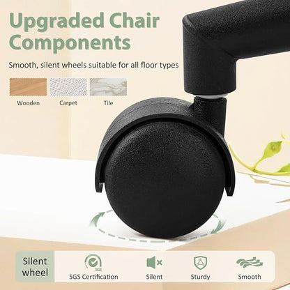 Armless 20" Wide Office Desk Chair, Comfy Desk Chair with Wheels Adjustable Height Swivel Rolling Chairs for Small Space Home Office Bedroom Study Vanity, Sherpa Mint-Green/PU