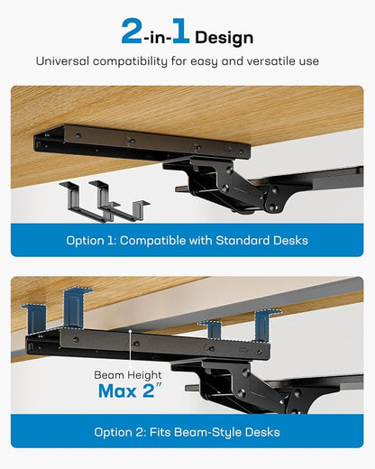 HUANUO Keyboard Tray Under Desk, Adjustable Ergonomic Keyboard & Mouse Tray, Flat Bottom Or Cross Beam Installation, Smooth Sliding Keyboard Holder for Typing in Home Office, Easy Setup, 25″W x 9.84″D