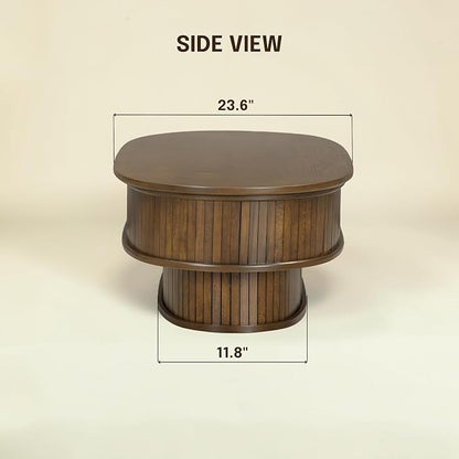 NTC Stream DOU Coffee Table, Modern Oval Wood Table with Removable Top Hidden Storage, Double-Layer Design with Vertical Groove Detail, Contemporary Center Table for Living Room, Dark Walnut