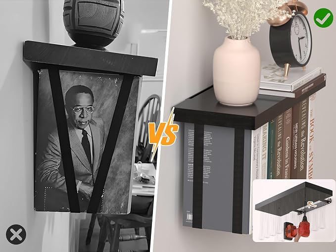 Floating Book Shelves for Wall Set of 2, Unique Wood Hanging Bookshelf | Easy Install Wall Bookshelf with Anti-Tilt Metal Bracket, Floating Bookshelf Storage Display Wall Shelves for Home Decor