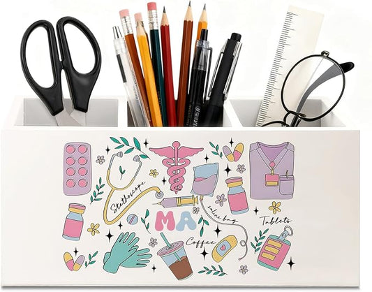 Medical Assistant Gifts Pen Holder for Desk, MA Appreciation Gifts Wooden Box Sign Desk Decor for Office Home Decoration, Physician Assistant Gift Pencil Organizer