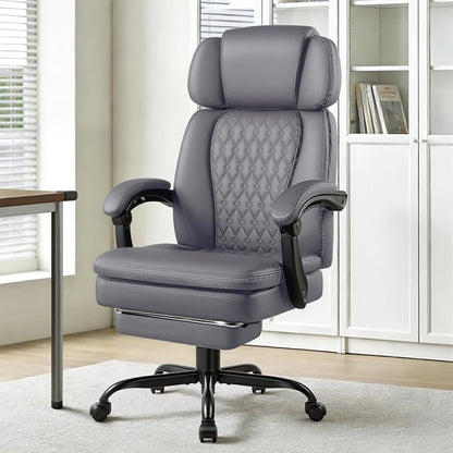 Office Chair with Foot Rest 400lbs, Heavy Duty Executive Leather Office Chair for Heavy People,Big and Tall High Back Ergonomic Comfy Office Desk Chair with Lumbar Support,Grey
