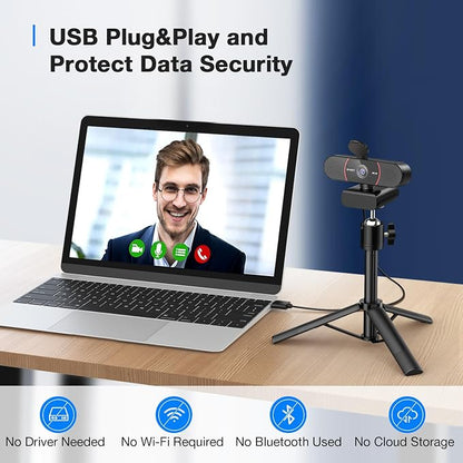 EMEET C960 4K Webcam with Tripod, 4K UHD Sony Sensor, 3 Adjustable Height Mini Tripod w/Privacy Cover, PDAF Auto Focus, Dual Noise-Cancelling Mics, Auto Light Correction, Perfect for Online Meetings
