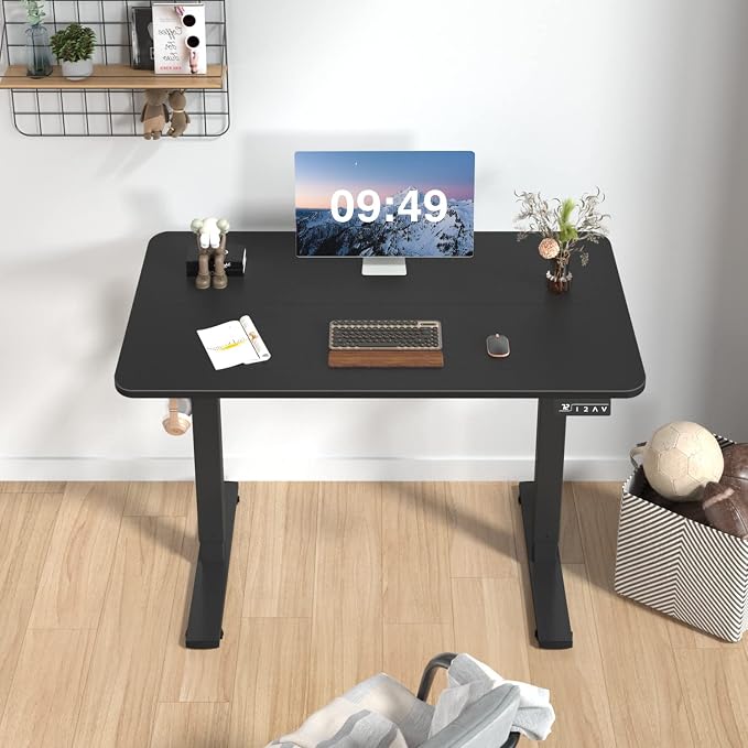 Furmax Electric Height Adjustable Standing Desk Large 48 x 24 Inches Sit Stand up Desk Home Office Computer Desk Memory Preset with T-Shaped Metal Bracket, Black