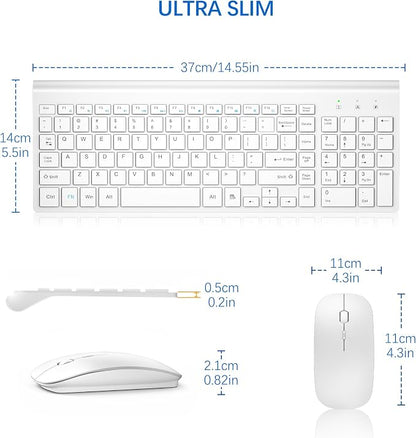 Wireless Keyboard and Mouse Ultra Slim Combo, TopMate 2.4G Silent Compact USB 2400DPI Mouse and Scissor Switch Keyboard Set with Cover, Batteries Included, for PC/Laptop/Windows/Mac - Matte White