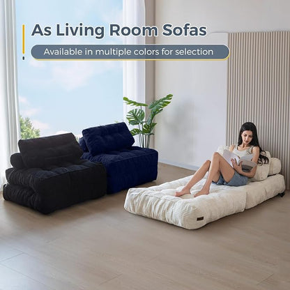 MAXYOYO Folding Sofa Bed, Convertible Chair with Pillow Foldable with Back Support, Portable Fold Out Chair Bed Comfy Floor Sofa Lounge for Living Room Bedroom, Navy, Single