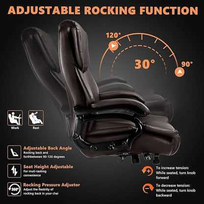500lbs Big and Tall Office Chair with Dual Rubber Wheel and Pocket Spring Cushion, Comfy Heavy Duty Office Chair for Low Back Pain Relief, Large Executive Desk Chair with Adjustable Lumbar Support