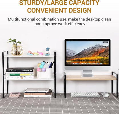 YGYQZ Wood Office Desk Shelf Organizer - Desktop Supplies Cute Dresser Top Organization Storage Rack and Cubicle Decor Aesthetic Bookshelf for Women Man and Kids (Black Wood-Single Tier)