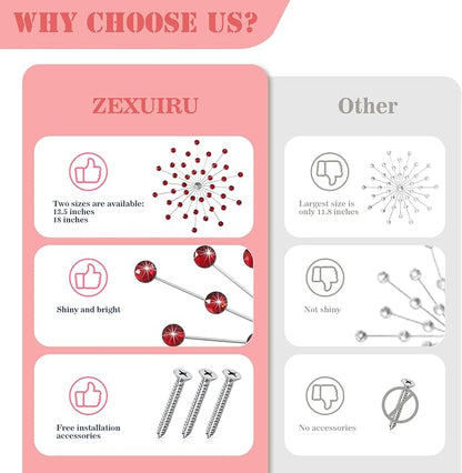 ZEXUIRU 3 Set Silver Starburst Wall Art for Home Decor Metal Bling Crystal Rhinestones Sunburst Wall Decor Sparkling Rhinestone Art Accent Silver - 13in