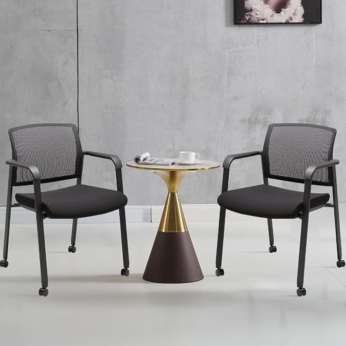 CLATINA Stacking Conference Room Chairs with Wheels, Mesh Back and Ergonomic Lumbar Support for Meeting, Lobby, Reception, Training Room Home Office School Church Black, 8 Pack