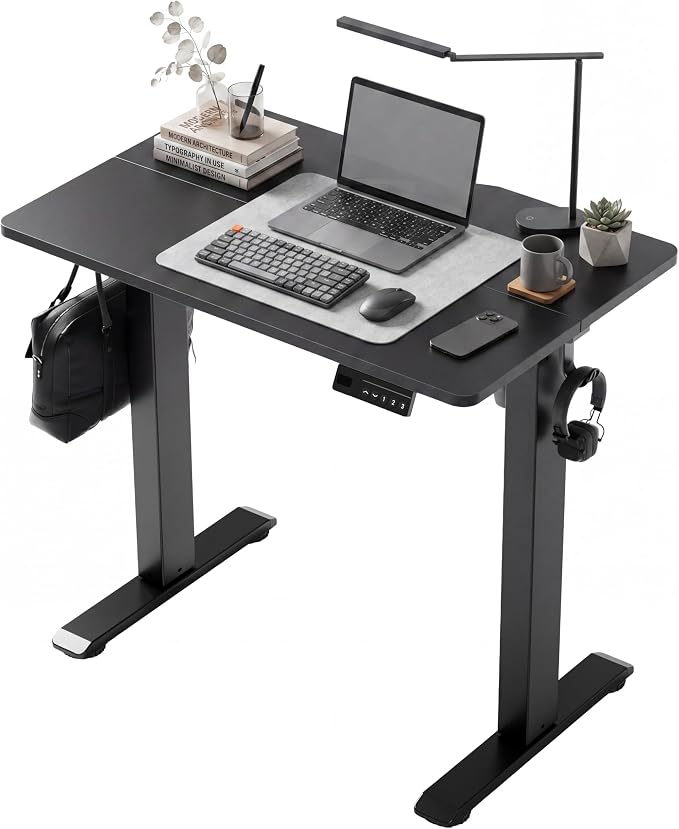 Claiks Electric Standing Desk 32 x 19 Inches, Compact Adjustable Height Motorized Sit Stand Desk with 3 Memory Presets & Cable Management, Space-Saving Computer Workstation for Bedroom, Black