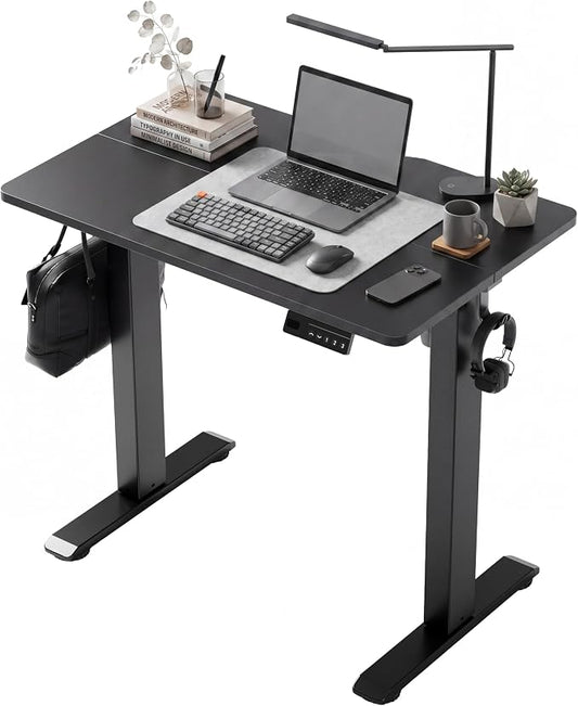 Claiks Electric Standing Desk 32 x 19 Inches, Compact Adjustable Height Motorized Sit Stand Desk with 3 Memory Presets & Cable Management, Space-Saving Computer Workstation for Bedroom, Black