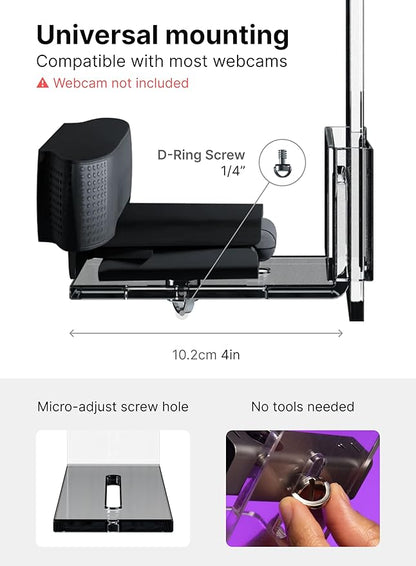 PlexiCam Pro V2 | Center Screen/Middle Screen Webcam Mount | Position Any Webcam (Not Included) Anywhere/Any Screen (Laptops-32) | Tripod gooseneck teleprompter Alternative for Eye Contact Audience