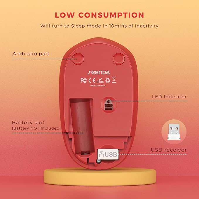 seenda Wireless Mouse for Laptop, 2.4G Noiseless Mouse with USB Receiver - Optical Tracking Portable Computer Mice for Chromebook, PC, Tablet, Windows System, 24 Months Battery Life - Gradient Red