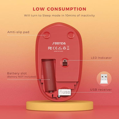 seenda Wireless Mouse for Laptop, 2.4G Noiseless Mouse with USB Receiver - Optical Tracking Portable Computer Mice for Chromebook, PC, Tablet, Windows System, 24 Months Battery Life - Gradient Red