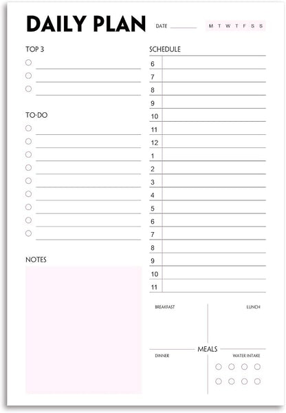 Daily Planner Notepad - A5 Calendar, Scheduler, Organizer with Priority, To Do List, Appointments, Notes, Meals and Water Intake Tracker, 50 Undated Tear-Off Sheets Planning Pad, 5.8"x8.25"