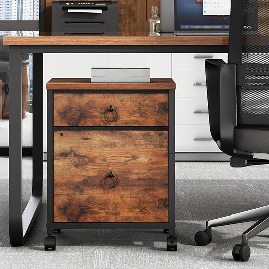 HOOBRO File Cabinet, 2-Drawer Vertical Mobile Office Cabinet, Rolling Printer Stand, for A4/Letter Size Files, Nonwovens Drawer, for Home Office, Rustic Brown BF21WJ01