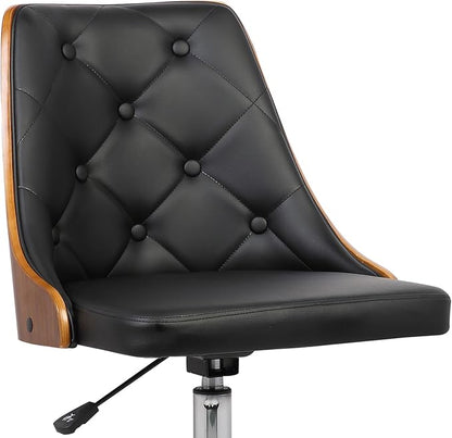 Armen Living Diamond Office Chair in Black Faux Leather and Chrome Finish