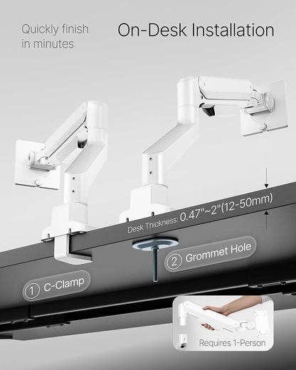monTEK Deluxe Aluminum Monitor Arm with USB A/C for 17 to 40 Inch Curved Screens Fully Adjustable Single Monitor Arm with Clamp/Grommet, Quick Release Plate, Cable Management, VESA 75/100