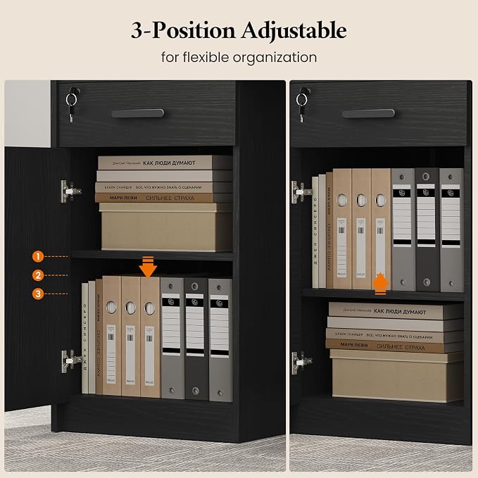 Reception Desk with Counter, Front Desk with Storage Cabinet and Drawer, 47 inch Modern Retail Counter with Cable Grommet for Checkout, Barber, Beauty Salon, Home Office