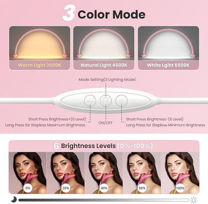 Yokilly Arc Half Moon Light: 20" Half Moon Light with Foldable Bracket for Desk Salon Table Use - No Flicker & Shadow-Free Desk Lamp with Stepless Brightness 3000-6500K for Manicurist Nail Tech