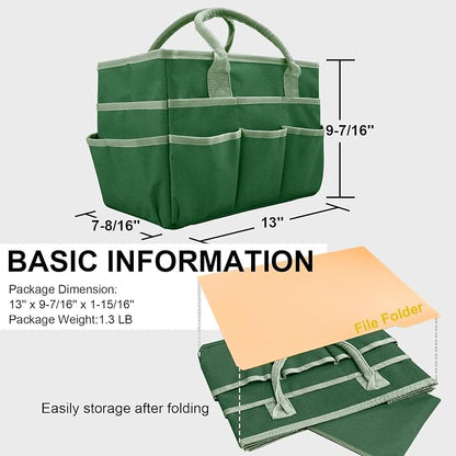 Cupohus Art Organizer Craft Storage Tote Bag with Pockets and Handles, Oxford Fabric Carrying Caddy for Teacher, Officer, Artist, Traveler, and more –Green