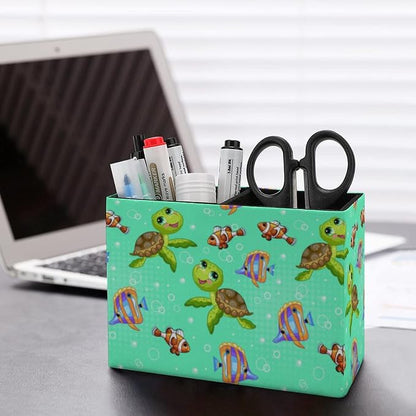 Niapessel Pencil Holder for Desk, Tropical Fish And Turtle Pen Holder Storage Desktop Pen Organizer Desk Pencil Organizer Makeup Brush Holder for Office School College Leather