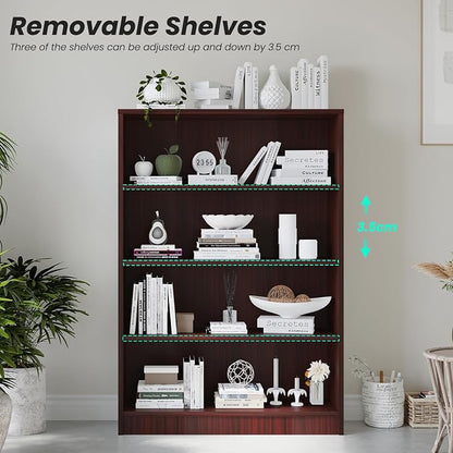Farini 48 Inch Tall Bookcase,4 Shelf Bookshelves,Adjustable Bookshelf for Home Office,Mahogany