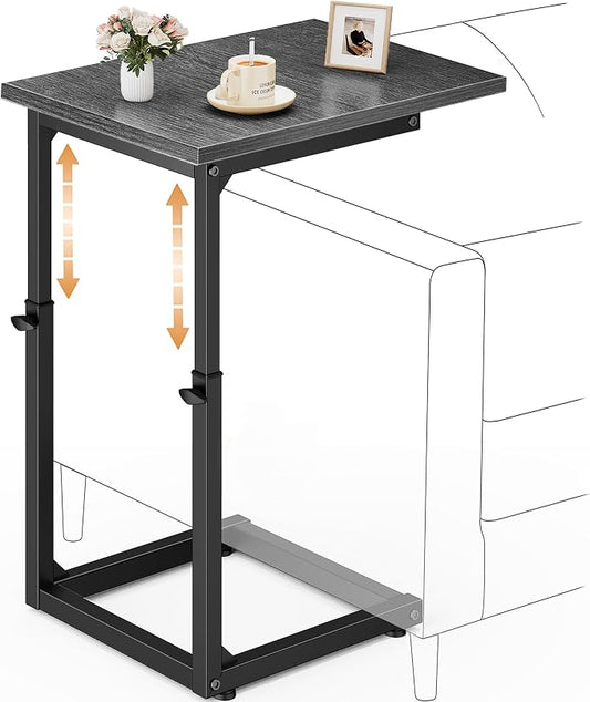 Vagusicc C-Shaped End Table, 33" Tall C Table Adjustable Height Side Table, Small Couch Table with Metal Frame, Slide Under Sofa TV Tray for Living Room, Bedroom, Bedside, Small Spaces, Gray Walnut