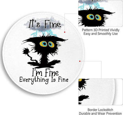 Black Cat Round Mouse Pad, Funny Small Mouse Pad with Non-Slip Rubber Base, Stitched Edge Mousepad for Desk Wireless Mouse, Gaming Mouse Mat for Computer Laptop Home Office Women, 8.6 x 8.6 Inch