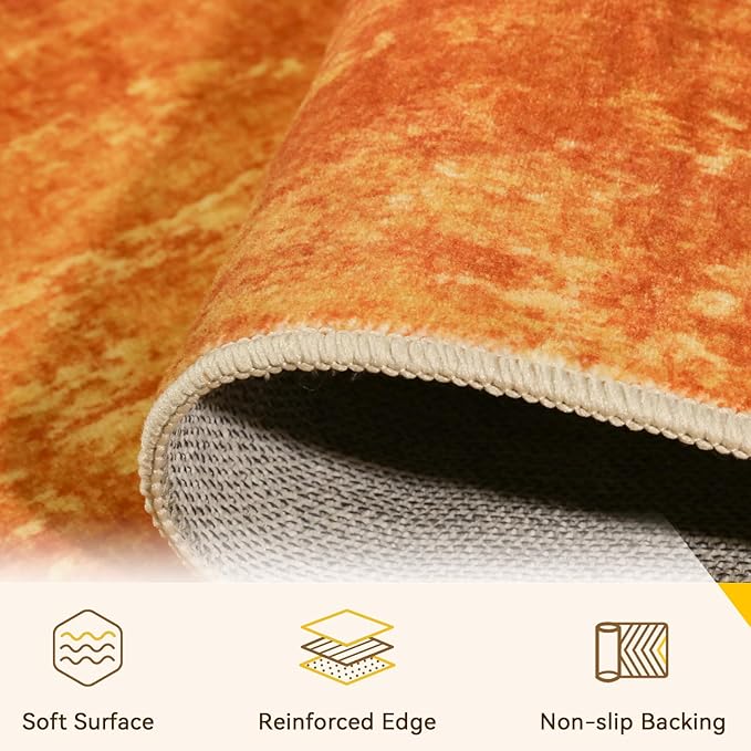 RELEANY Washable Area Rugs 5'x7' Non-Slip Modern Abstract Soft for Living Room Entryway Bedroom Kitchen, Print Pattern, Orange