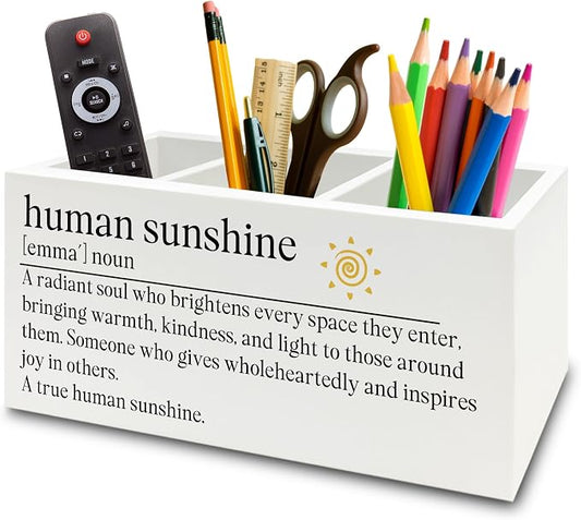Human Sunshine Gifts Pen Pencil Holder Organizer for Desk, Thank You Appreciation Gifts for Teacher Coworker Women Men, Inspirational Wooden Box Sign for Home Office Desk Tabletop Decorations