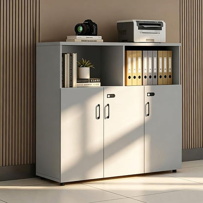 File Cabinet with Password Lock, Wood Lateral Filing Cabinet for Letter/A4 Files, 3 Drawer with Door, Printer Stand with Open Shelves for Home Office