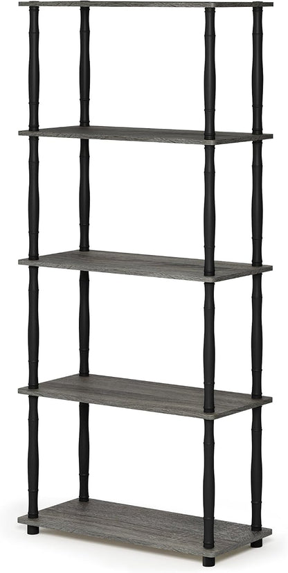 Furinno TURN-S-TUBE Storage Shelves, 5-Tier Book Shelf, Corner Shelf, Toolless Open Shelves, Classic Tubes, for Organization and Storage, Living Room, Garage, Home Office, French Oak