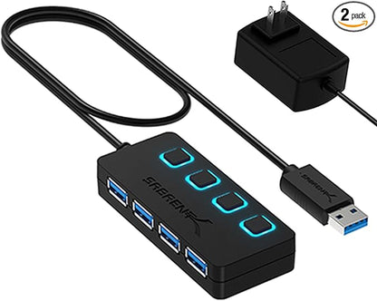 SABRENT 4 Port USB 3.0 Hub with Individual LED Lit Power Switches, Includes 5V/2.5A Power Adapter (HB-UMP3)