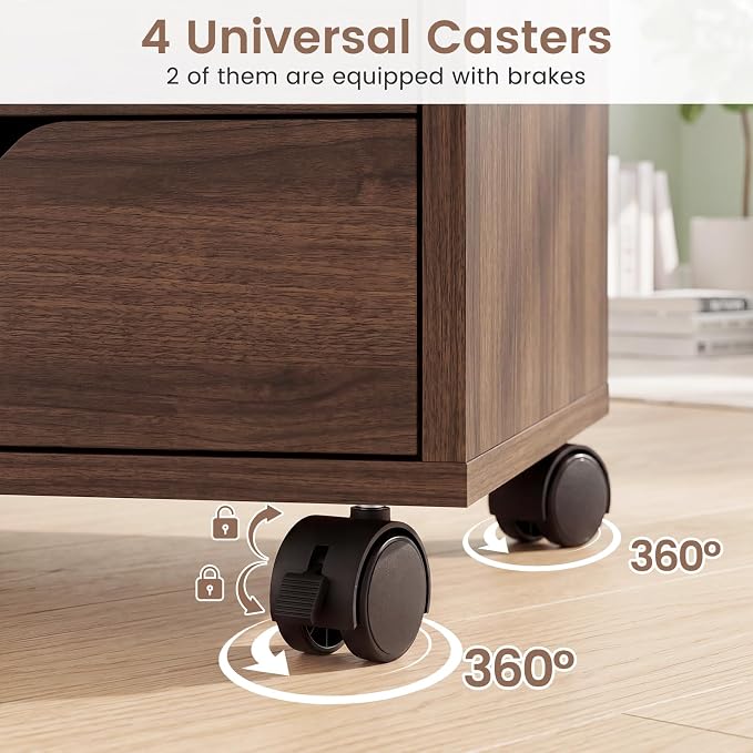 Giantex 5-Drawer File Cabinet with Wheels, Wooden Rolling Lateral Filing Cabinet with Door and Adjustable Shelf, Chest of Drawers, Mobile Printer Stand Organizer for Home Office and Bedroom (Coffee)