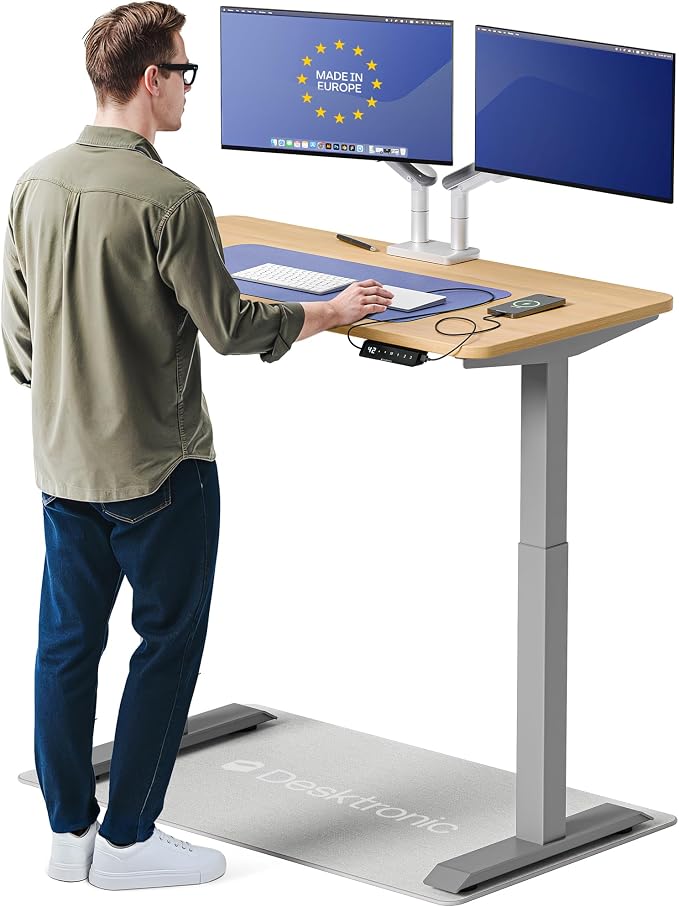 Desktronic HomeOne Standing Desk 48x24 — Ergonomic Sit Stand Home Office Desk, Made in Europe, Electric Dual Motor Height Adjustable, USB & USB-C Charging, Wobble-Free, Touchscreen, 3 Memory Presets