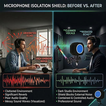 Professional Microphone Isolation Shield with Pop Filter,Reflection Filter for Recording Studios, Sound-absorbing Foam for Noise and Reflection Reduction for Recording,Singing,Podcasts,live stream