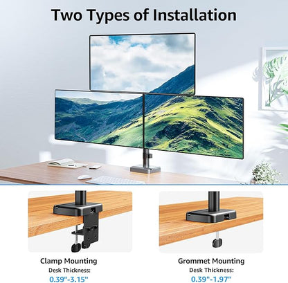MOUNTUP Triple Monitor Mount Fits Max 32 Inch Screen, Holds 4.4-17.6lbs, 3 Monitors Desk Mount, Triple Monitor Stand for Desk, Adjutable Arm with Clamp/Grommet Base, for Home Office, 75x75/100x100