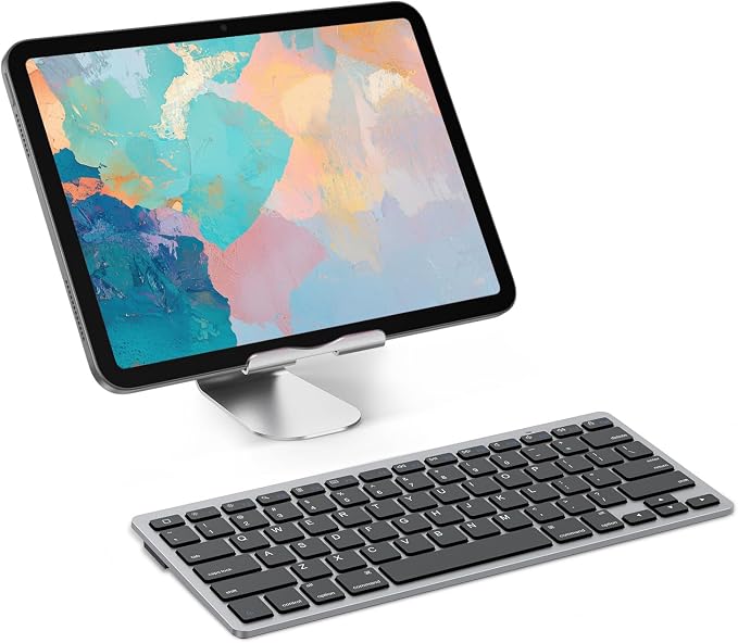 OMOTON Ultra-Slim Bluetooth Keyboard for iPad 11th/10th/9th/8th/7th, iPad Pro/Air/Mini and iPhone Series, Wireless iOS Keyboard with 12 Multimedia Keys for Office, Home, Travel, School, Black Grey