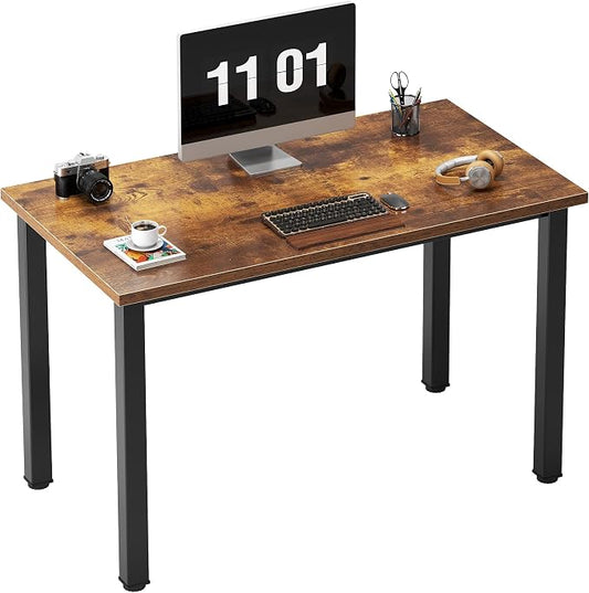 Need 39.4 inch Small Computer Desk, Sturdy Writing Desk for Small Spaces, Teens Computer Desks Study Table Laptop for Home Office, Black Metal Frame, Rustic Brown Tabletop